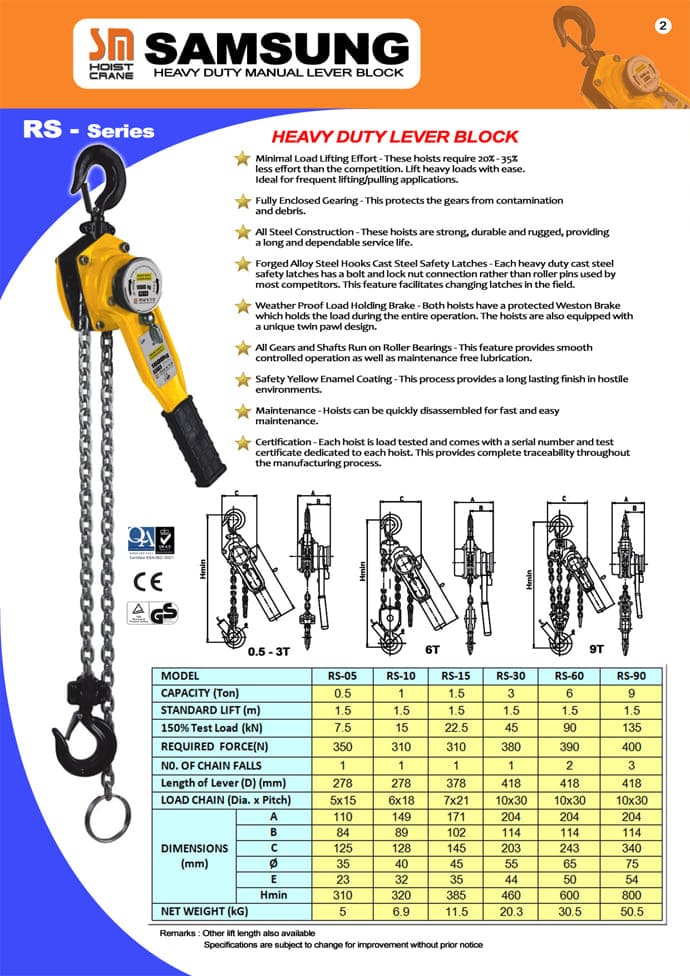 Samsung Chain Hoist SAMSUNG Manual Chain Blocks & Lever Blocks