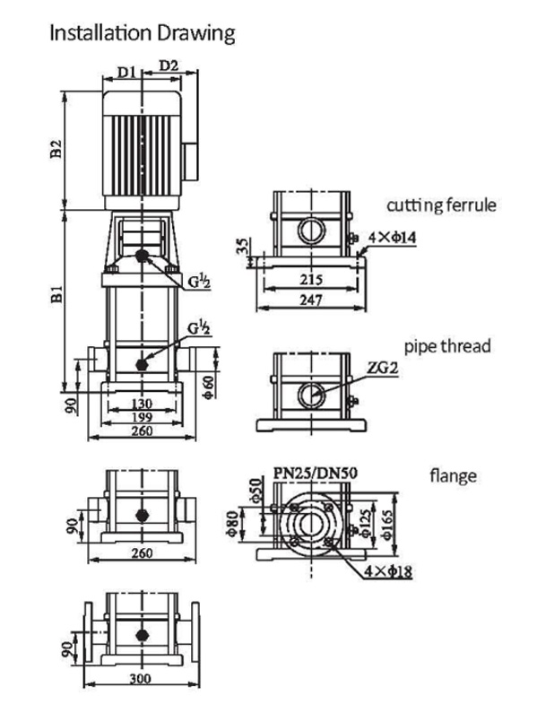 Installation Drawing Light Vertical Multistage Centrifugal Pump