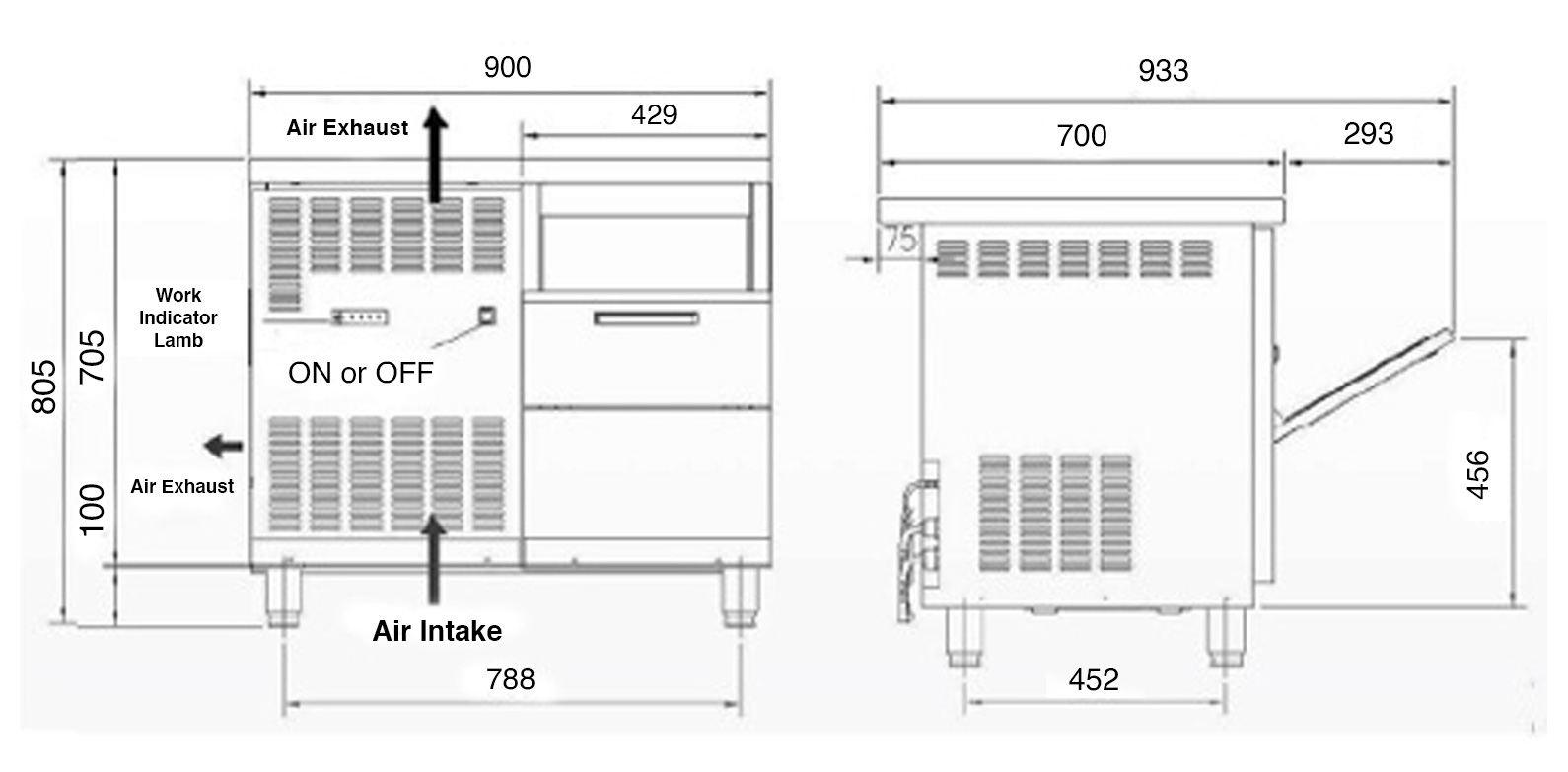 Tomori flake Ice Maker AS350 Dimension