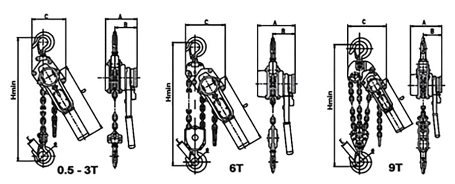 Dimension Samsung Hoist Manual Chain Blocks