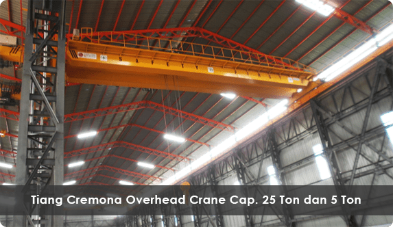 Tiang Cremona untuk tiang bangunan dengan Overhead Crane Cap. 25 Ton dan 5 Ton