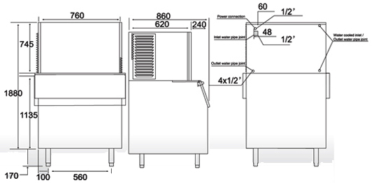 Tomori flake Ice Maker AS850 Dimension