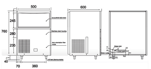 Tomori flake Ice Maker AS105 Dimension