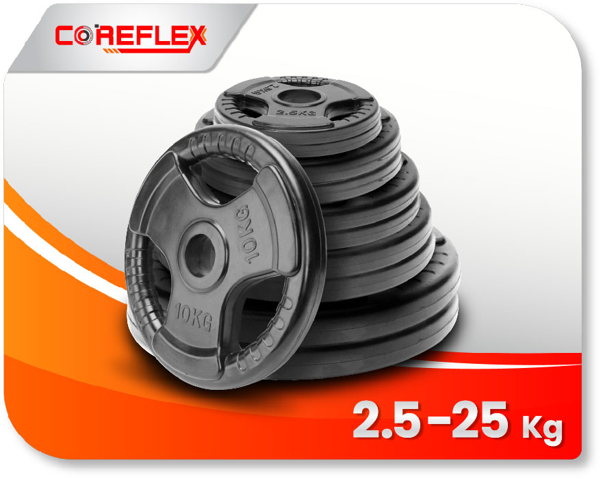 Three Hole Rubber Coated Weight Plate 