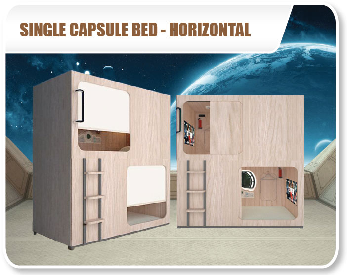 Wooden Single Capsule Bed - Horizontal